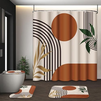 Bathroom Sets with Shower Curtain and Rugs, 4 Pcs Geometric Boho