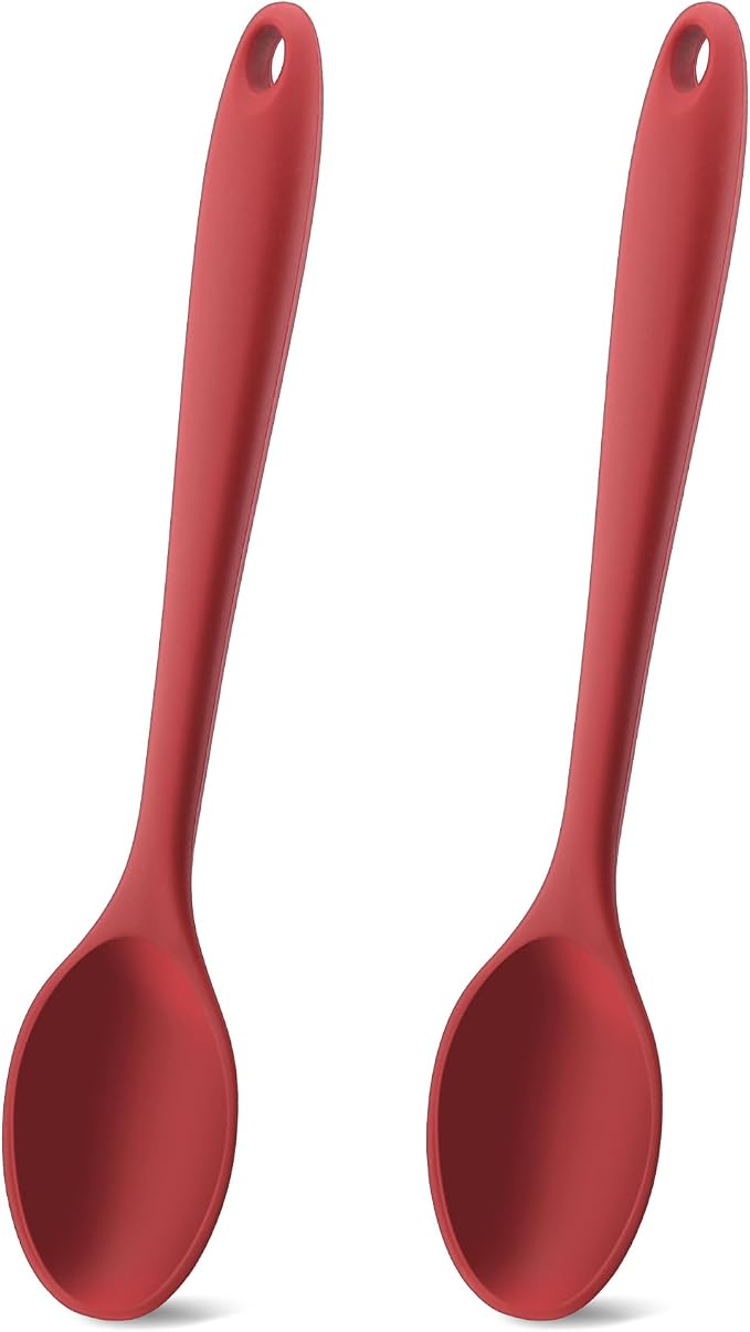 Silicone Spoons for Cooking, 2 Pcs Red Large Serving Spoon Heat Resistant Cooking Spoon Utensils Nonstick Mixing Kitchen Spoons for Cooking, Baking, Serving, Mixing and Stirring, Dishwasher Safe