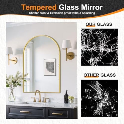 Delma Arched Bathroom Mirror, 26"x38", Black