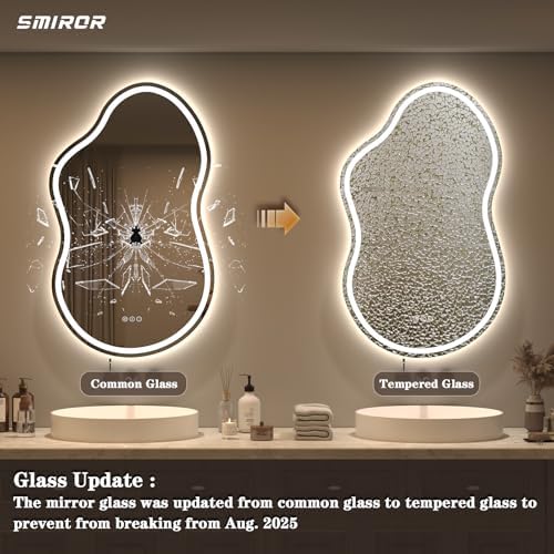 SMIROR 20x32 Irregular Led Lighted Bathroom Vanity Mirror