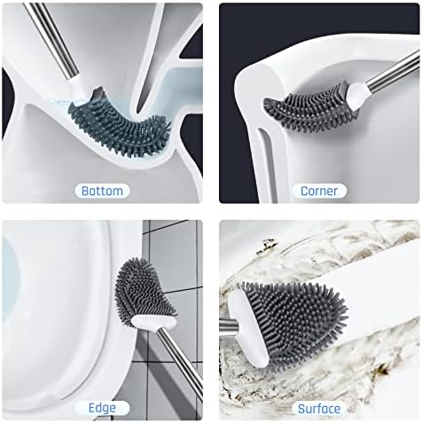 Sellemer Silicone Toilet Brush, Ventilation Slots Base Holder 4 Pack, White