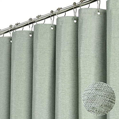 BTTN 54x78 Linen Textured Waterproof Fabric Shower Curtain Set, Sage Green
