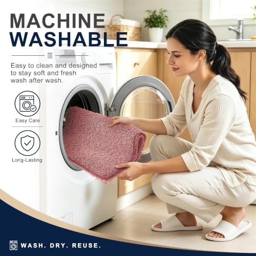 OLANLY Microfiber Bathroom Runner Rugs 47x24, Soft Bath Mat, Deep Rose