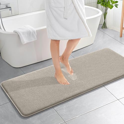 OLANLY Memory Foam Bathroom Runner Rugs 59x20, Long Bath Mats, Warm Taupe