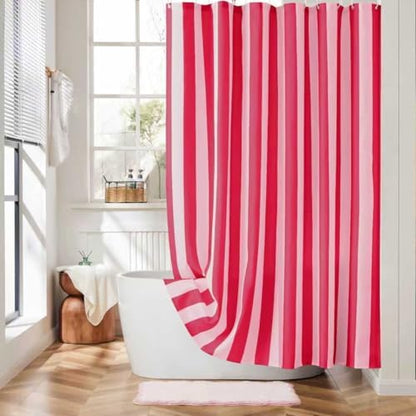 Ohocut Vertical Striped Shower Curtain, Cute Retro Vintage Stripe Farmhouse Bathroom Shower Curtain, Waterproof Polyester Fabric Modern Shower Curtain for Bathroom 72x72 Inches (Double Pink)