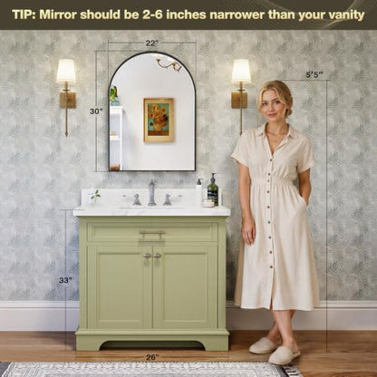 Brightify Arched Mirror, Arched Wall Mirror, 22 x 30 Inch Black Arch Mirror, Metal Frame Black Bathroom Mirror, Arched Top Bathroom Vanity Mirror for Living Room Bedroom Mantel Entryway Hallways