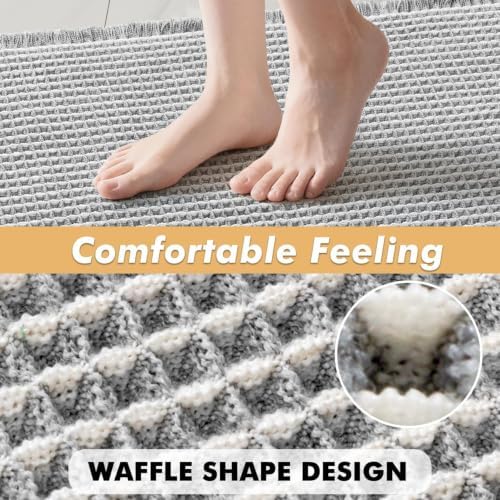 MIULEE Set of 2 Waffle Bathroom Rugs LightGrey&Cream Bath Mat 17x24 Inch