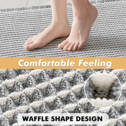 MIULEE Set of 2 Waffle Bathroom Rugs LightGrey&Cream Bath Mat 20x32 Inch