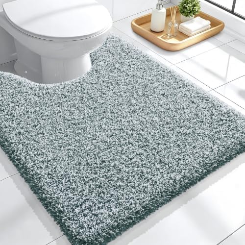 OLANLY Microfiber Soft Bathroom Rugs Mats 24x20, Blackish Green and White