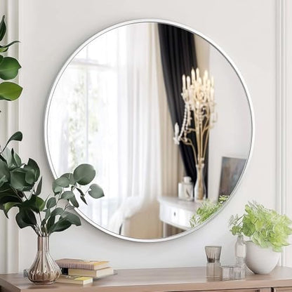 Oruii Round Mirror, 20 inch White Circle Mirror, White Metal Frame Circular