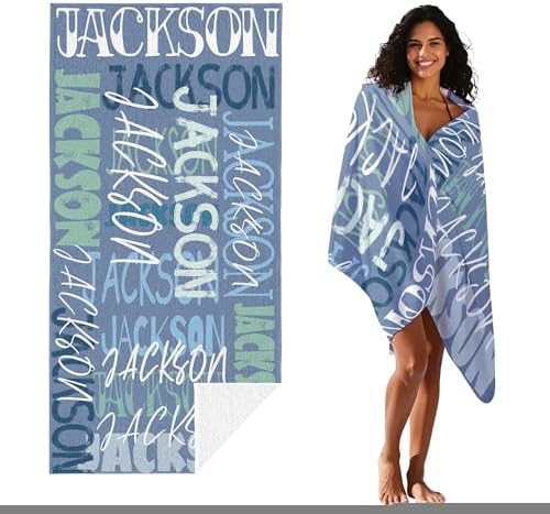 JML Personalized Beach Towel with Name, Custom Beach Towel with Name, Customized Microfiber Pool Towel, Quick Dry & Absorbent Swim Towel for Adult,Anniversary, Birthday, Summer Holiday,Vacation