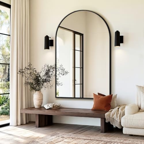 Delma Arched Bathroom Mirror, 55"x35", Black