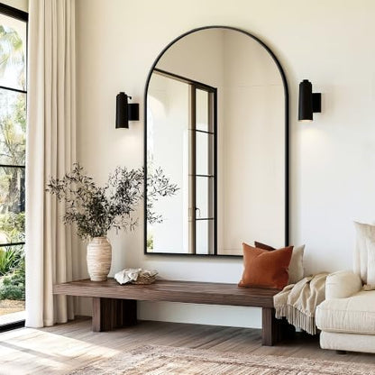 Delma Arched Bathroom Mirror, 55"x35", Black