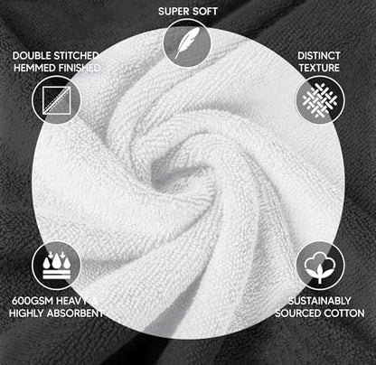 Luxury Hand Towels for Bathroom Set of 4 (16 x 28 Inch) Soft & Absorbent 600GSM Ring Spun Cotton Hand Towel Sets for Bathroom, Gym, Hotel and Spa - Viscose Stripe