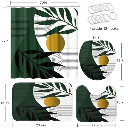 Bathroom Sets with Shower Curtain and Rugs, 4 Pcs, Boho Leaves