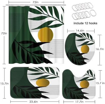 Bathroom Sets with Shower Curtain and Rugs, 4 Pcs, Boho Leaves