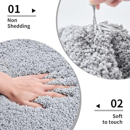 Disolla Bathrom Runner Rug 24x70 - Extra Large Soft Plush Bath Mat, Thick Long Non-Slip Shaggy Floor Mat, Ultra-Absorbent for Master Bathroom Vanity, Silver Grey