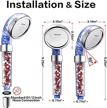NOSAME Shower Head, Filter Filtration High Pressure Water Saving 3 Mode Function Spray Handheld Showerheads for Dry Skin & Hair