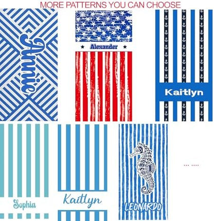 JML Personalized Beach Towel with Name, Custom Cabana Stripe Beach Towel, Customized Microfiber Pool Towel, Quick Dry & Absorbent Swim Towel for Adult,Mother's Day, Birthday, Summer Holiday,Vacation