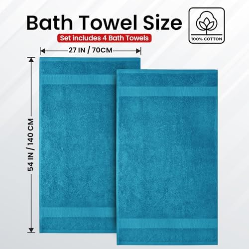 Infinitee Xclusives 100% Ring-Spun Cotton Bath Towels for Bathroom - Pack 4