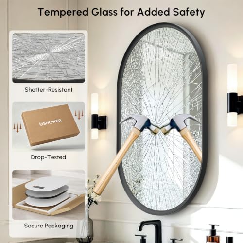 USHOWER Black Pill Oval Mirror for Bathroom 24x36 Inch