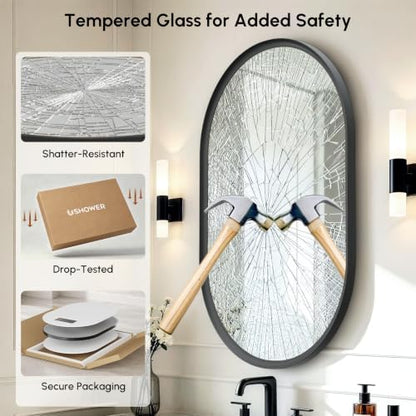 USHOWER Black Pill Oval Mirror for Bathroom 24x36 Inch