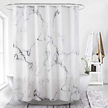 Marble Bathroom Shower Curtain,Grey and White Fabric Shower Curtain with Hooks,Unique 3D Printing,Decorative Bathroom Accessories,Water Proof,Reinforced Metal Grommets,Standard 72x72 Inches