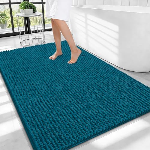 OLANLY Thick Chenille Large Bathroom Rugs Mats 40x32, Peacock Blue