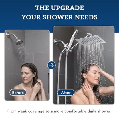 G-Promise All Metal 8" Rain Shower Head with Handheld for Bathroom Upgrade
