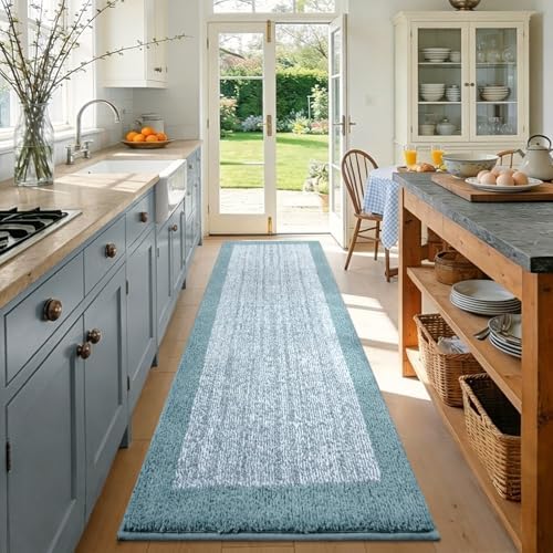 80x24 Bathroom Rugs Non Slip Washable, Soft Absorbent Bath Mat Dusty Blue