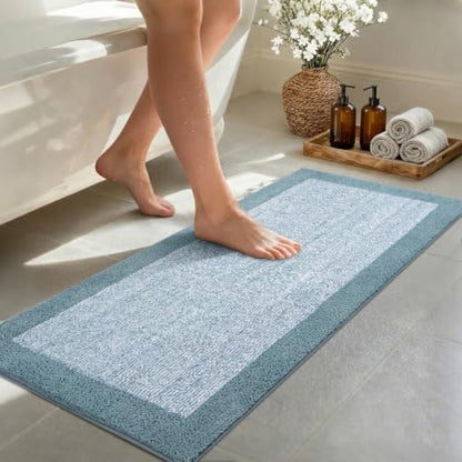 48x17 Bathroom Rugs Non Slip Washable, Soft Absorbent Bath Mat Dusty Blue