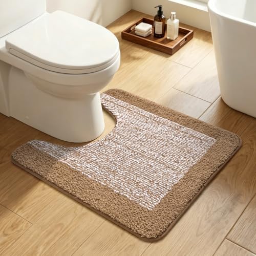 Toilet Rug U-Shaped 24x19 Washable Non Slip, Soft Absorbent Bath Mat Coffee