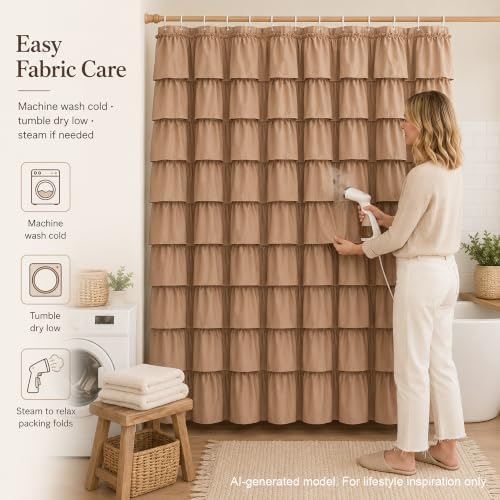 Light Brown Ruffle Shower Curtain for Bathroom, 72x84 Inch,1 Panel
