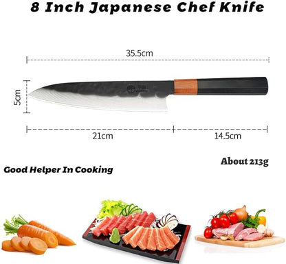 Japanese Chef Kitchen Knife, 8 Inch Black Gyuto, Hand Forged 67 Layers Damascus Steel VG10 Core, Ultra Sharp, Rosewood & Ebony Handle, Leather Sheath,A Thoughtful Father Day Gifts for Men