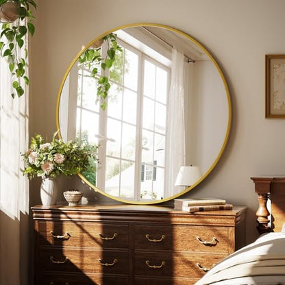 XRAMFY 40 Inch Round Mirror - Gold Circle Mirrors for Bathroom, Entryway