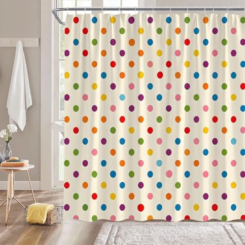 Polka Dot Shower Curtain Colorful Retro Cute Spot Vintage Fabric Decorative Bathroom Curtains with Hooks,60" Wx70 H