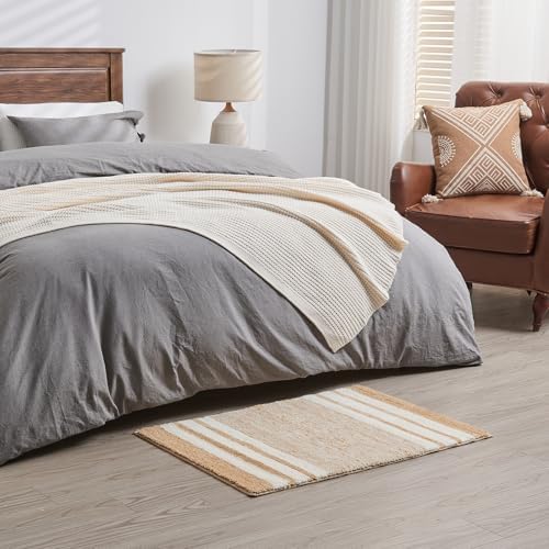 CozeCube Beige Striped 32"x20" Non Slip Washable Bath Mat