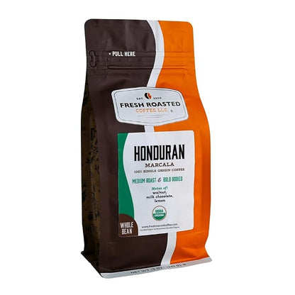 Fresh Roasted Coffee, Organic Honduran Marcala Whole Bean Coffee, Medium Roast, USDA Organic, 100% Single Origin, Kosher, 12 oz