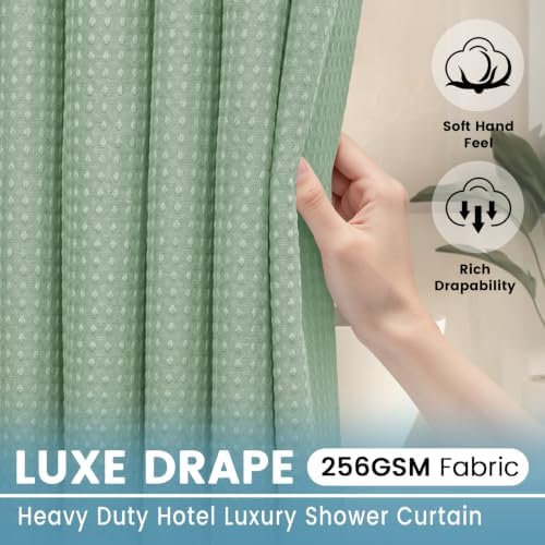 EUTXL Heavyweight No Hook Shower Curtain with Liner, Sage Green,71x86