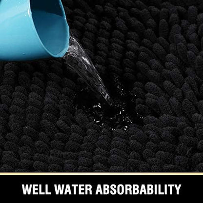 H.VERSAILTEX Bath Mat Sets, Non Slip Luxury Chenille Bathroom Rugs, Extra Soft Absorbent Shaggy Mat, Fast Dry - 2 Piece (Black, 24" x 36"/20" x 32")