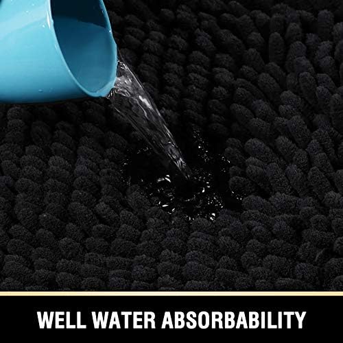H.VERSAILTEX Bathroom Rugs Bath Mats Non Slip Chenille Bathroom Runner Rug 47x17 Extra Soft and Absorbent Shaggy Rugs Washable Dry Fast Plush Area Carpet Mats for Bath Room, Tub - Black