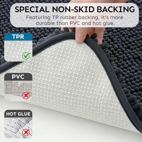 Secura Bathroom Rugs 47x28, Ultra Soft Chenille Bath Mat, Super Absorbent & Quick Dry Bathroom Mat, Non Slip Machine Washable Bath Rugs for Tub, Shower, Home Decor Accessories (Dark Gray)