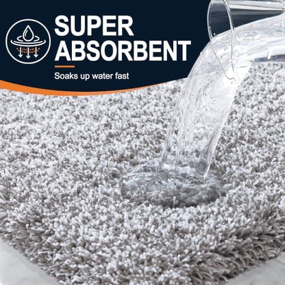 OLANLY Microfiber Bathroom Rugs 30x20, Quick Dry Mat, Light Grey and White