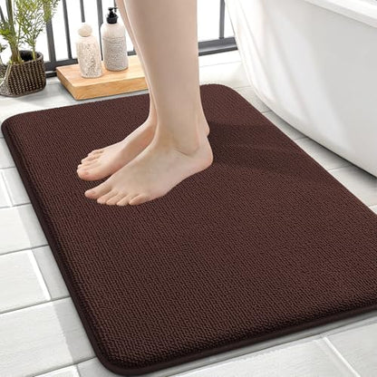 OLANLY Memory Foam Small Bathroom Rugs 24x16, Absorbent Bath Mat, Brown