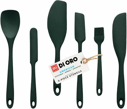 DI ORO 6-Piece Silicone Spatula Set - Rubber Kitchen Utensils for Baking, Cooking & Mixing - Heat-Resistant 600°F BPA Free Spatulas for Nonstick Cookware - Dishwasher Safe (Forest Green)