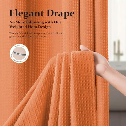 Dynamene Extra Long Waffle Shower Curtain 256 GSM Fabric 72x96 Burnt Orange
