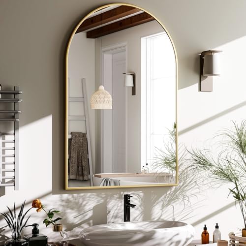 HARRITPURE 22"x30" Arched Bathroom Mirror Wall Mounted Gold Arch Mirror