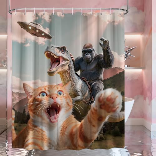 Small Stall Shower Curtain Rv Funny Cat, 48 x 72 Inchs