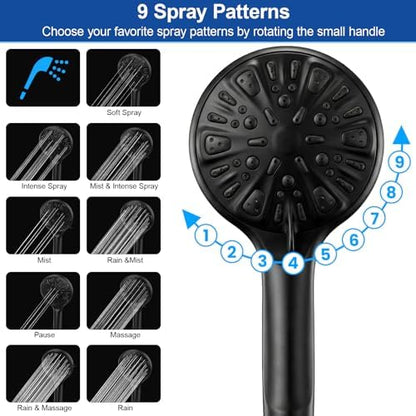 Shower Head, 8'' High Pressure Rainfall/Handheld Shower Combo, Matte Black
