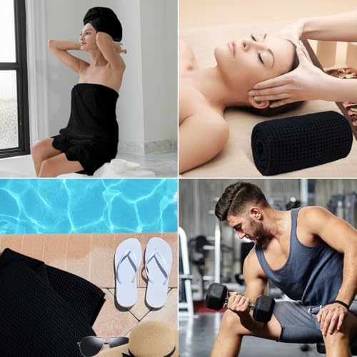 HOMEXCEL Black Waffle Bath Towels Set of 4 Pack, Waffle Towels for Bathroom